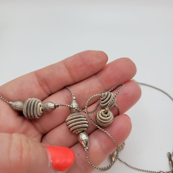 Vintage Coil Wired Ball Silver-tone 14K GP Opera Necklace - Picture 7 of 8